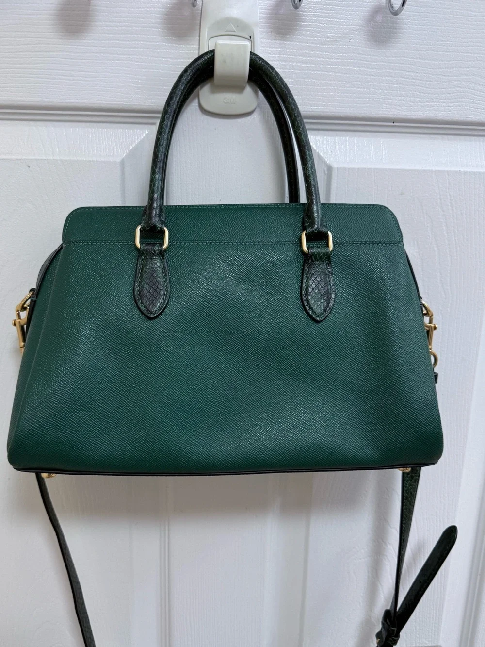 COACH Darcie Carryall in Dark Green Leather Satchel with Gold Hardware